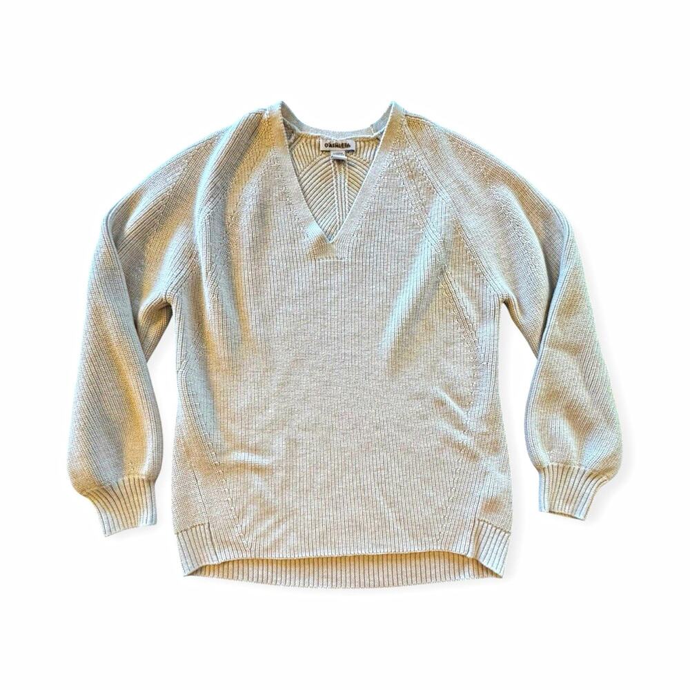 Athleta Women’s M Merino Wool Blend V Neck Knit Sweater Beige Tan Pullover